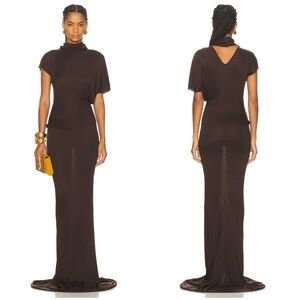 Rick Owens Lilies Elegant Brown Draped Maxi Dress
